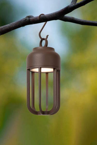 Lucide WELLS - Rechargeable Wall light Indoor/Outdoor - Battery pack - Ø 10 cm - LED Dim. - CCT - 1x5W 2700K/4000K - IP54 - Rust Brown